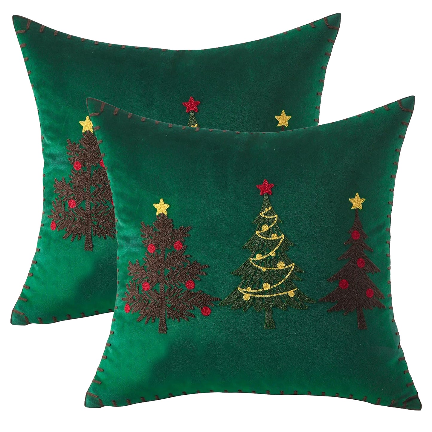 Christmas Throw Pillow Covers 18x18 inch Set of 2 Embroidered Christmas Tree Velvet Cushion Covers for Holiday Decor
