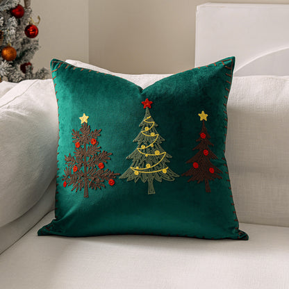 Christmas Throw Pillow Covers 18x18 inch Set of 2 Embroidered Christmas Tree Velvet Cushion Covers for Holiday Decor