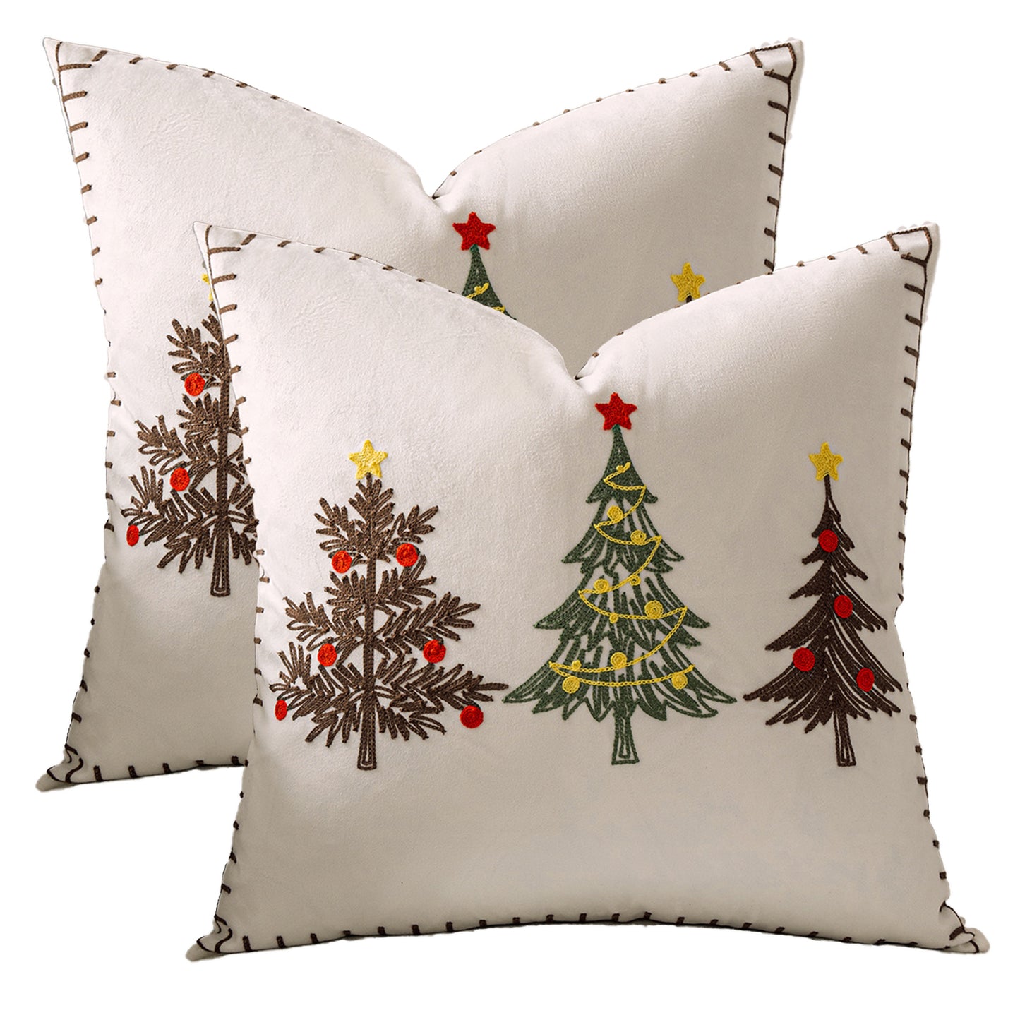 Christmas Throw Pillow Covers 18x18 inch Set of 2 Embroidered Christmas Tree Velvet Cushion Covers for Holiday Decor