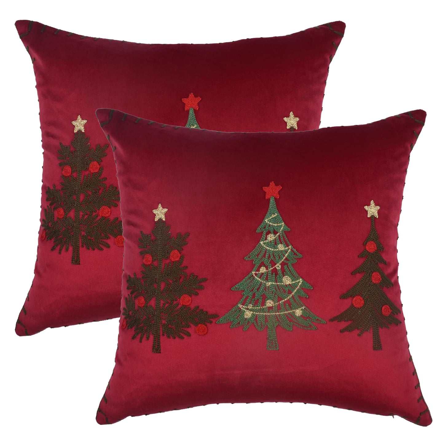 Christmas Throw Pillow Covers 18x18 inch Set of 2 Embroidered Christmas Tree Velvet Cushion Covers for Holiday Decor