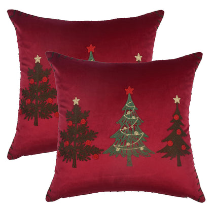 Christmas Throw Pillow Covers 18x18 inch Set of 2 Embroidered Christmas Tree Velvet Cushion Covers for Holiday Decor