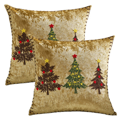 Christmas Throw Pillow Covers 18x18 inch Set of 2 Embroidered Christmas Tree Velvet Cushion Covers for Holiday Decor