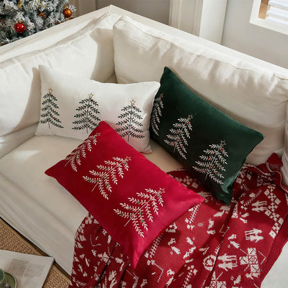 Christmas Tree Lumbar Pillow Covers 12x20 inch Set of 2 Xmas Embroidery Velvet Decorative Cushion Covers