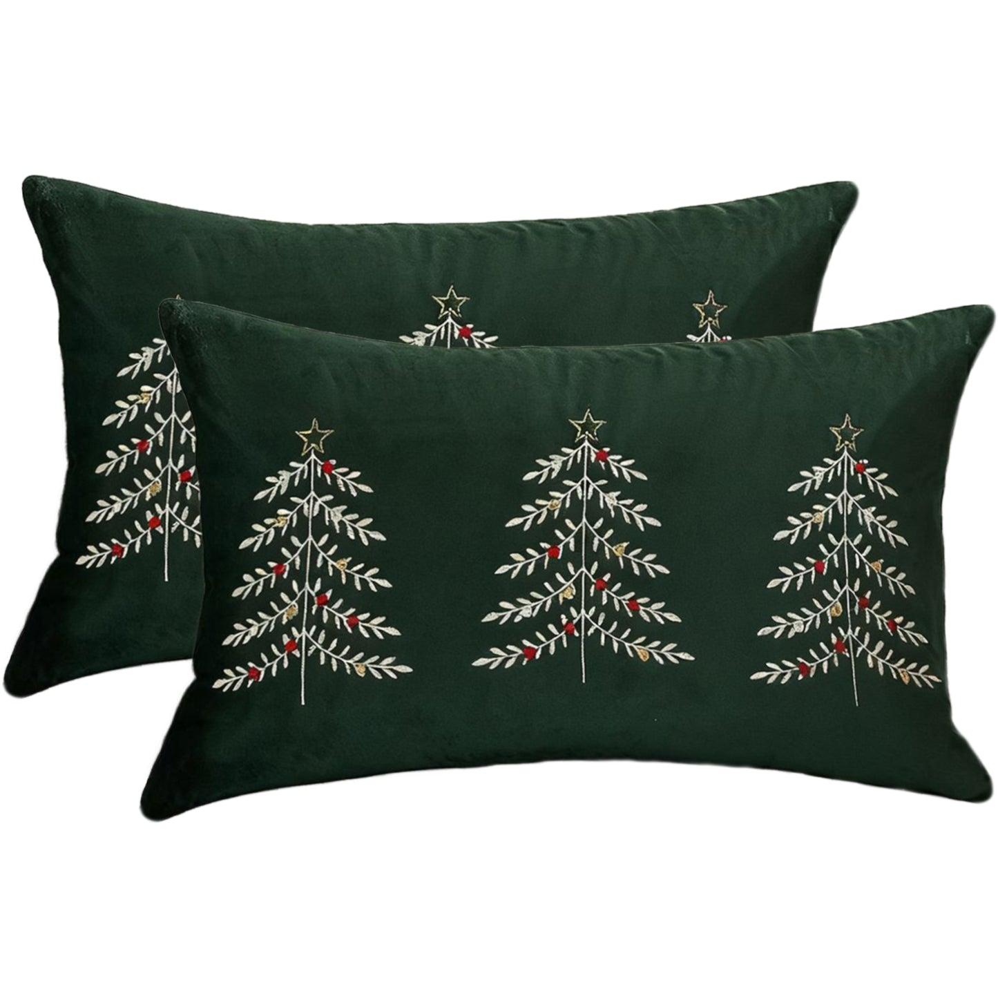 Christmas Tree Lumbar Pillow Covers 12x20 inch Set of 2 Xmas Embroidery Velvet Decorative Cushion Covers