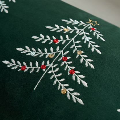 Christmas Tree Lumbar Pillow Covers 12x20 inch Set of 2 Xmas Embroidery Velvet Decorative Cushion Covers