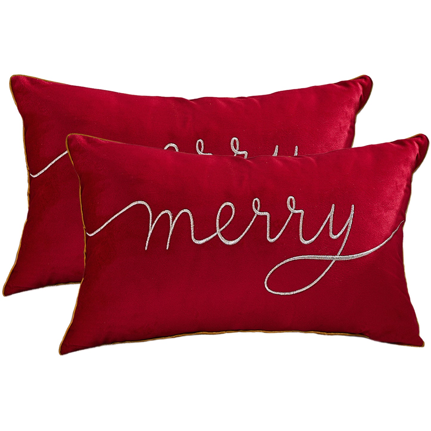 Christmas Tree Lumbar Pillow Covers 12x20 inch Set of 2 Xmas Embroidery Velvet Decorative Cushion Covers