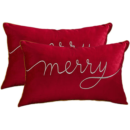 Christmas Tree Lumbar Pillow Covers 12x20 inch Set of 2 Xmas Embroidery Velvet Decorative Cushion Covers