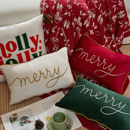 Christmas Tree Lumbar Pillow Covers 12x20 inch Set of 2 Xmas Embroidery Velvet Decorative Cushion Covers