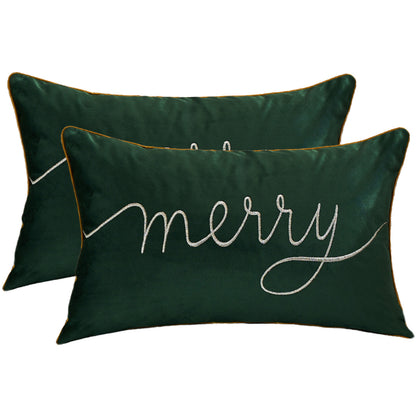 Christmas Tree Lumbar Pillow Covers 12x20 inch Set of 2 Xmas Embroidery Velvet Decorative Cushion Covers