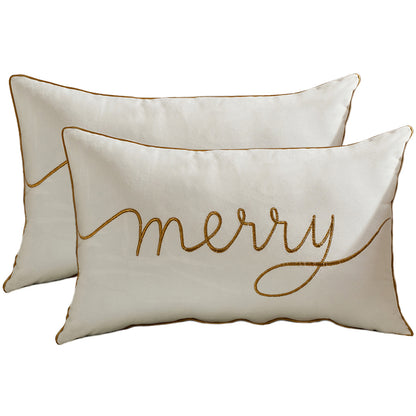 Christmas Tree Lumbar Pillow Covers 12x20 inch Set of 2 Xmas Embroidery Velvet Decorative Cushion Covers