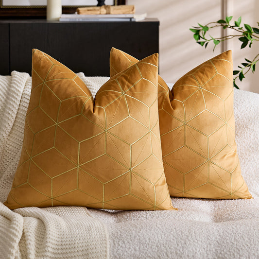 Geometric Throw Pillow Covers 18x18 inch Set of 2 Embroidery Velvet Decorative Cushion Covers for Holiday Decor