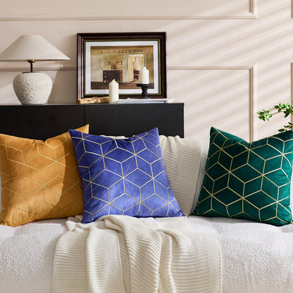 Geometric Throw Pillow Covers 18x18 inch Set of 2 Embroidery Velvet Decorative Cushion Covers for Holiday Decor