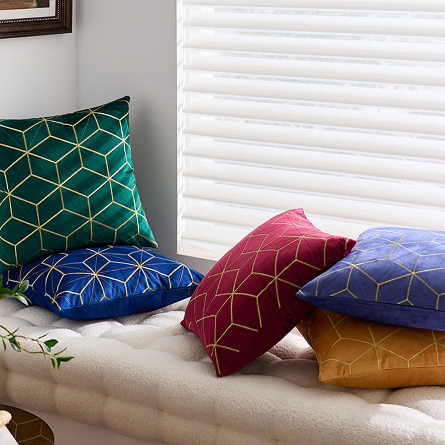 Geometric Throw Pillow Covers 18x18 inch Set of 2 Embroidery Velvet Decorative Cushion Covers for Holiday Decor