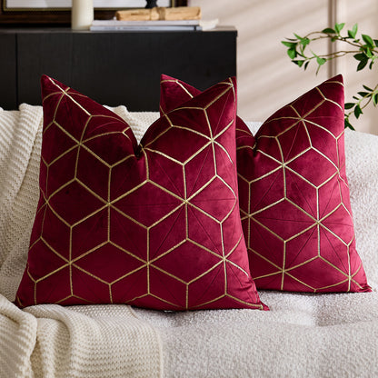 Geometric Throw Pillow Covers 18x18 inch Set of 2 Embroidery Velvet Decorative Cushion Covers for Holiday Decor