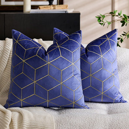 Geometric Throw Pillow Covers 18x18 inch Set of 2 Embroidery Velvet Decorative Cushion Covers for Holiday Decor