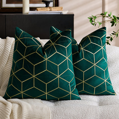 Geometric Throw Pillow Covers 18x18 inch Set of 2 Embroidery Velvet Decorative Cushion Covers for Holiday Decor
