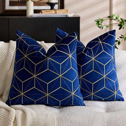 Geometric Throw Pillow Covers 18x18 inch Set of 2 Embroidery Velvet Decorative Cushion Covers for Holiday Decor