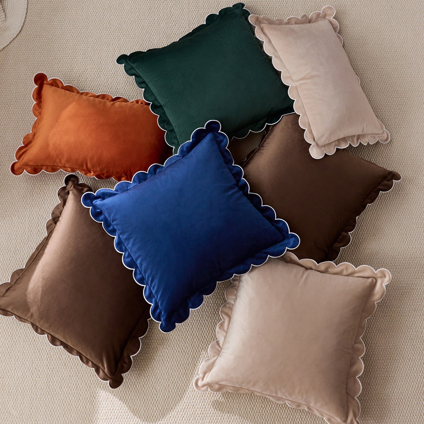 Scalloped Pillow Cover 18x18 Inch Set of 2 Velvet Bohemian Decorative Cushion Covers for Home Decor