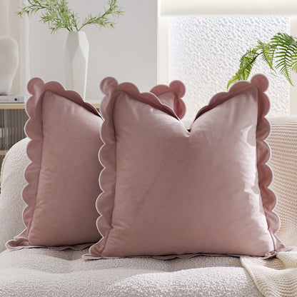 Scalloped Pillow Cover 18x18 Inch Set of 2 Velvet Bohemian Decorative Cushion Covers for Home Decor