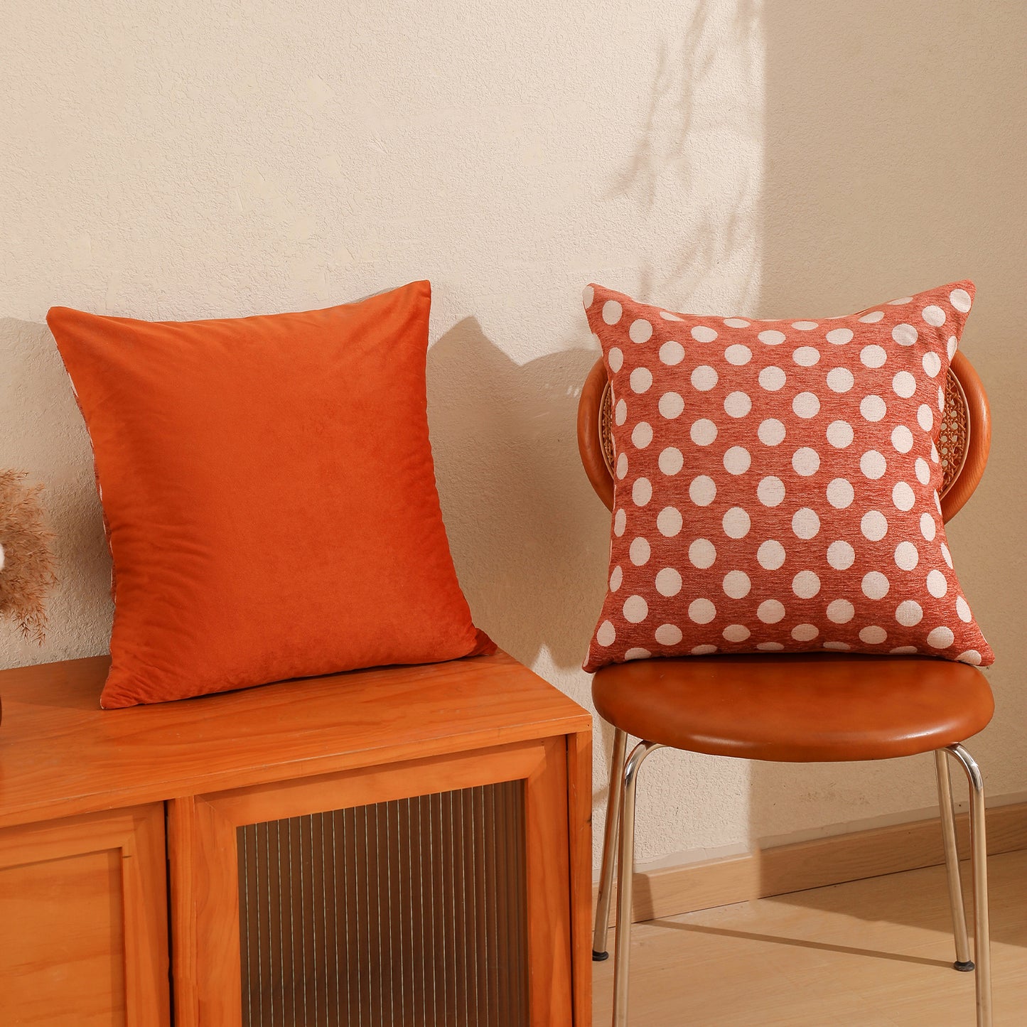 Orange Dot Throw Pillow Covers 18x18 inch Set of 2 Chenille Fall Bohemian Farmhouse Decorative Cushion Covers