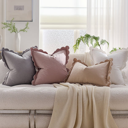 Scalloped Pillow Cover 18x18 Inch Set of 2 Velvet Bohemian Decorative Cushion Covers for Home Decor