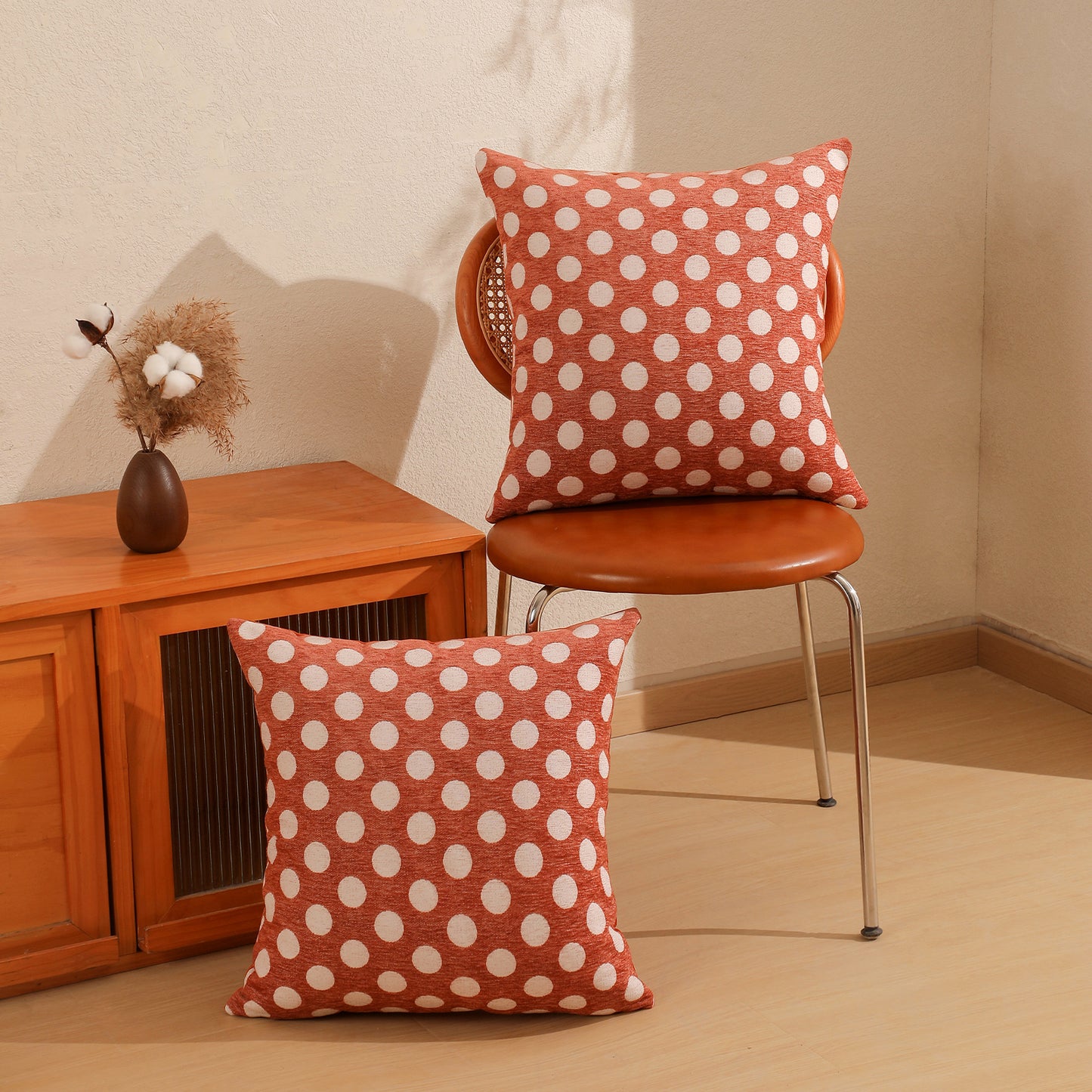 Orange Dot Throw Pillow Covers 18x18 inch Set of 2 Chenille Fall Bohemian Farmhouse Decorative Cushion Covers