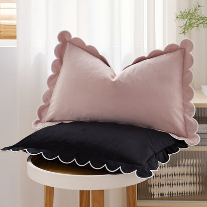 Scalloped Pillow Cover 18x18 Inch Set of 2 Velvet Bohemian Decorative Cushion Covers for Home Decor