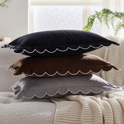 Scalloped Pillow Cover 18x18 Inch Set of 2 Velvet Bohemian Decorative Cushion Covers for Home Decor