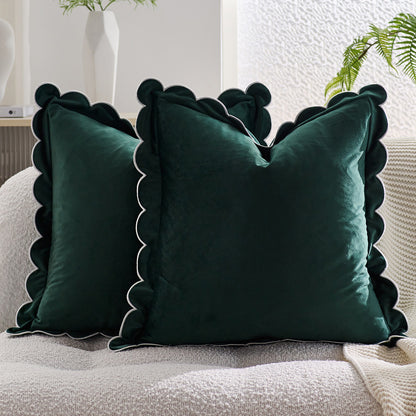 Scalloped Pillow Cover 18x18 Inch Set of 2 Velvet Bohemian Decorative Cushion Covers for Home Decor