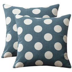 Set of two loop-pile textured polyester pillow covers with raised white polka dots on dusty blue