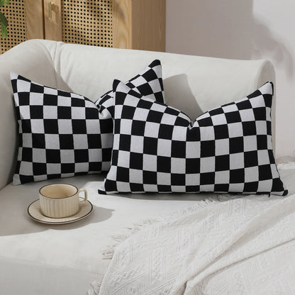 Checkerboard Throw Pillow Covers Set of 2 Chenille Geometric Decorative Cushion Covers