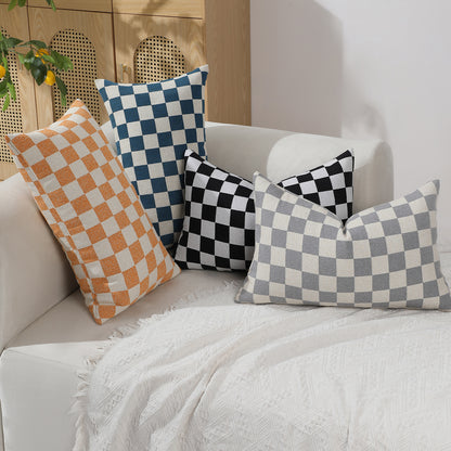 Checkerboard Throw Pillow Covers Set of 2 Chenille Geometric Decorative Cushion Covers