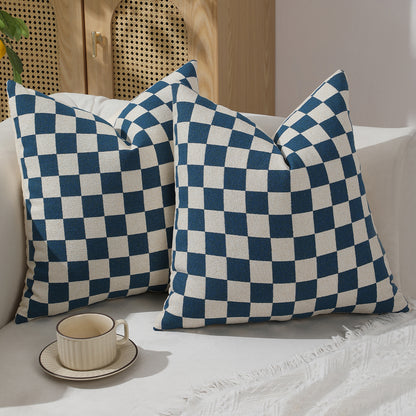 Checkerboard Throw Pillow Covers Set of 2 Chenille Geometric Decorative Cushion Covers
