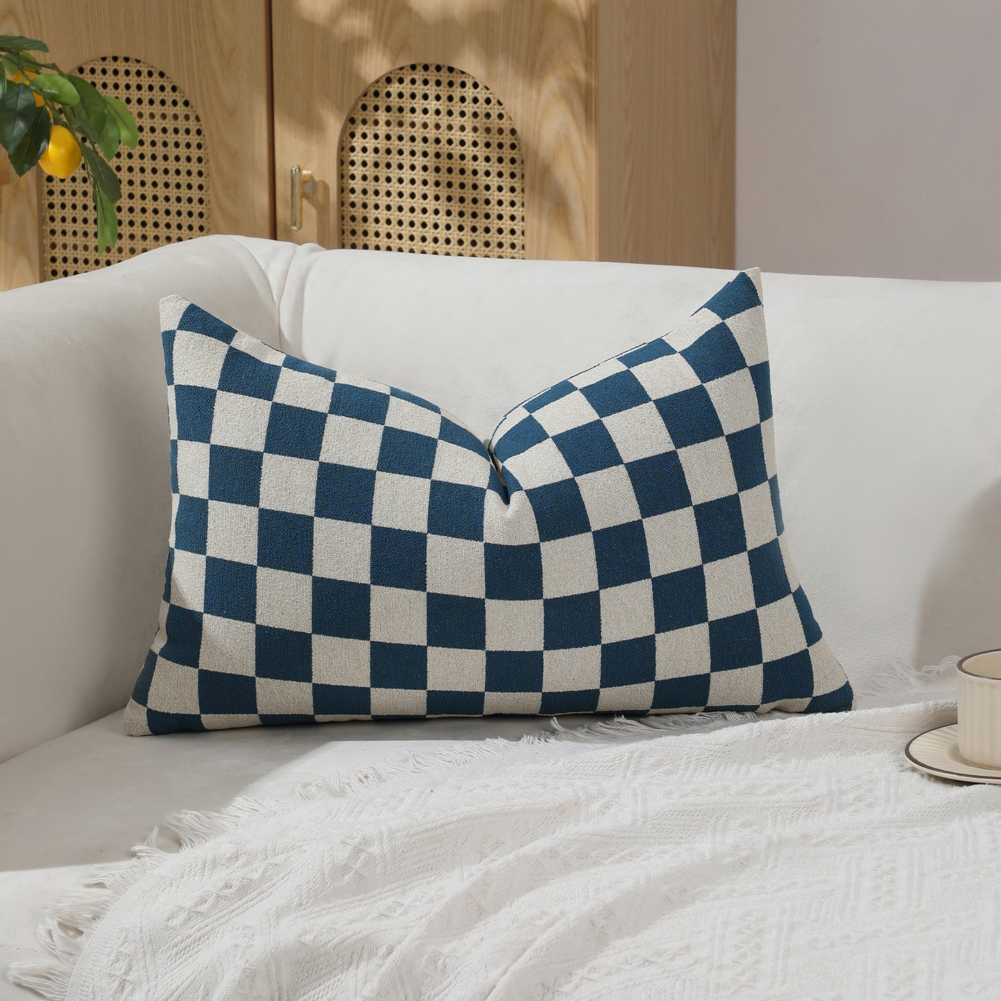 Checkerboard Throw Pillow Covers Set of 2 Chenille Geometric Decorative Cushion Covers