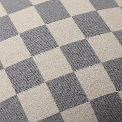 Close-up of gray and ivory checkerboard chenille texture