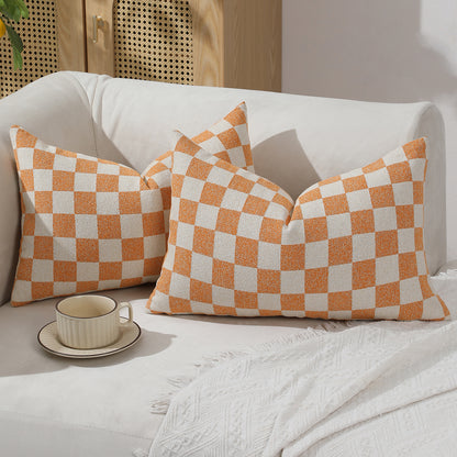 Checkerboard Throw Pillow Covers Set of 2 Chenille Geometric Decorative Cushion Covers