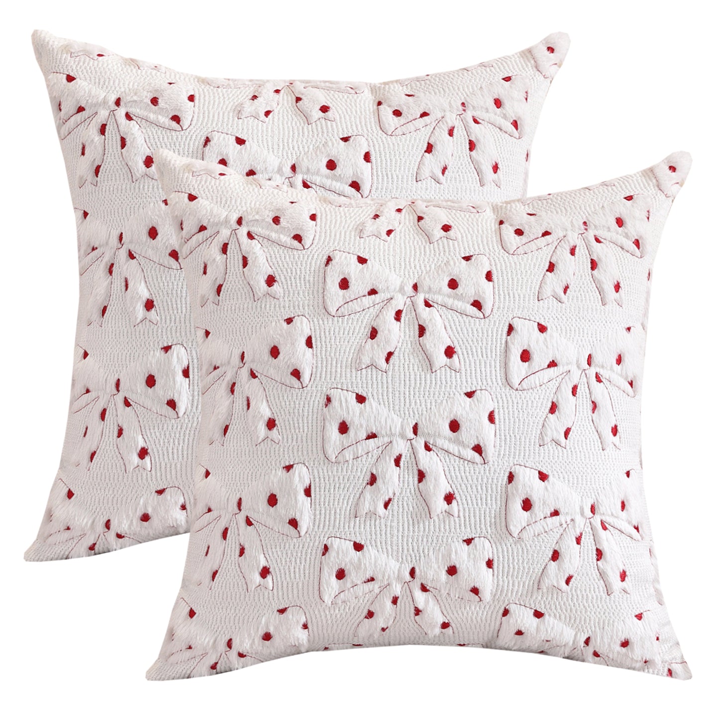 Bow and Heart Pillow Covers 18x18 inch Set of 2 Coquette Embroidered Decorative Cushion Covers for Valentines Decor