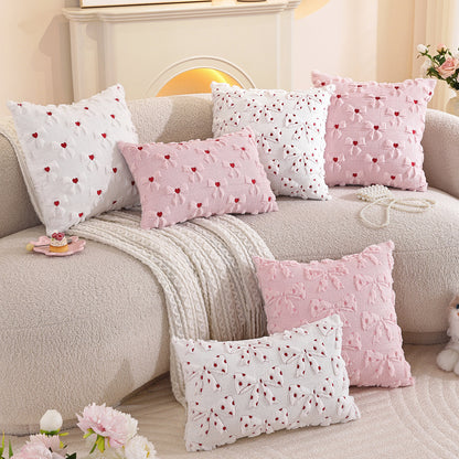Bow and Heart Pillow Covers 18x18 inch Set of 2 Coquette Embroidered Decorative Cushion Covers for Valentines Decor