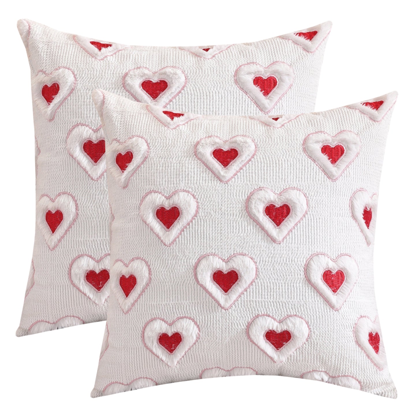 Bow and Heart Pillow Covers 18x18 inch Set of 2 Coquette Embroidered Decorative Cushion Covers for Valentines Decor