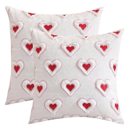 Bow and Heart Pillow Covers 18x18 inch Set of 2 Coquette Embroidered Decorative Cushion Covers for Valentines Decor