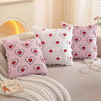 Bow and Heart Pillow Covers 18x18 inch Set of 2 Coquette Embroidered Decorative Cushion Covers for Valentines Decor