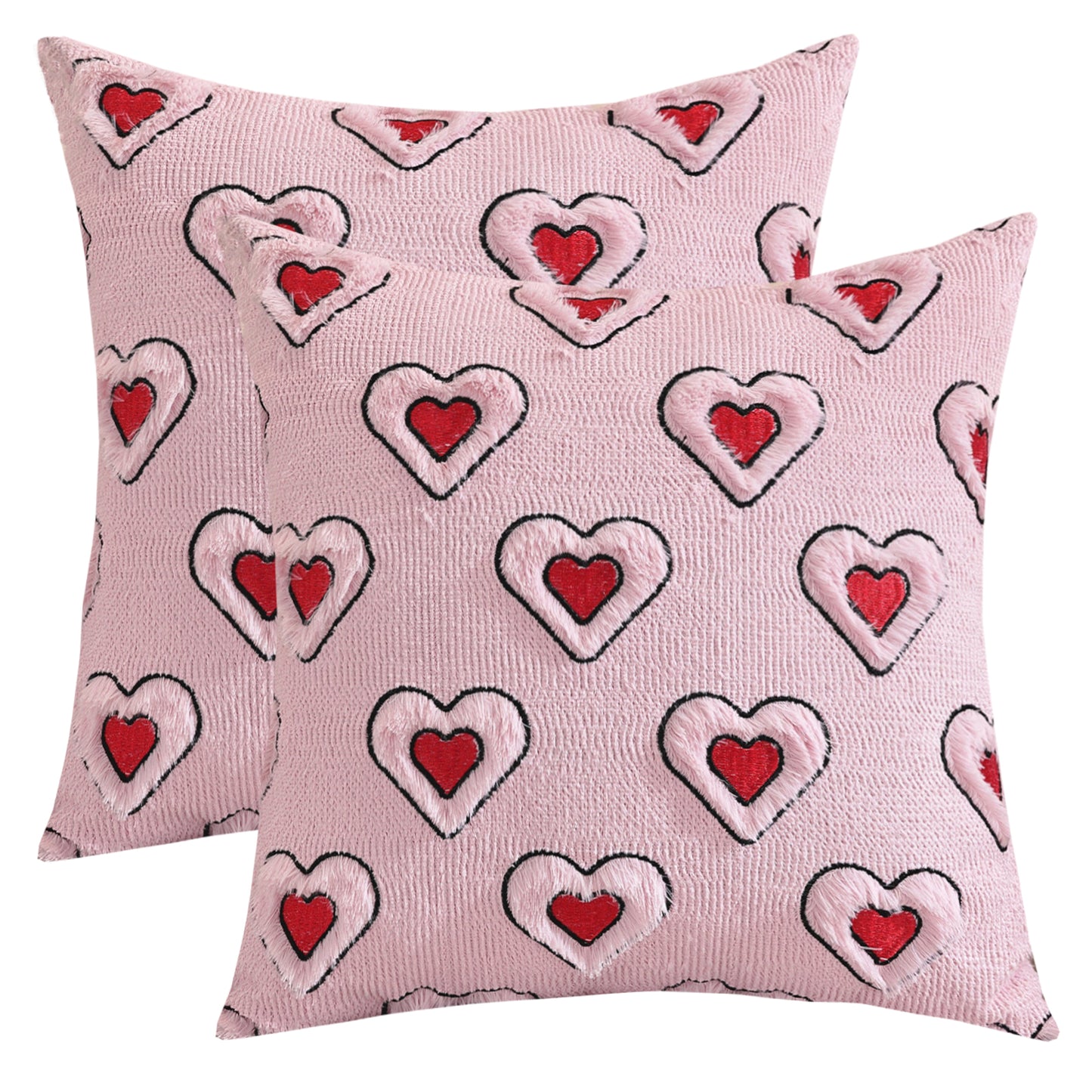 Bow and Heart Pillow Covers 18x18 inch Set of 2 Coquette Embroidered Decorative Cushion Covers for Valentines Decor