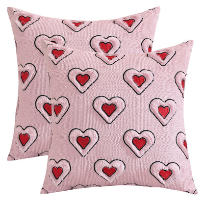 Bow and Heart Pillow Covers 18x18 inch Set of 2 Coquette Embroidered Decorative Cushion Covers for Valentines Decor
