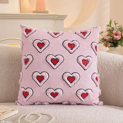 Bow and Heart Pillow Covers 18x18 inch Set of 2 Coquette Embroidered Decorative Cushion Covers for Valentines Decor