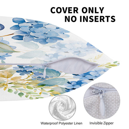 HOSTECCO Spring Outdoor Pillow Covers Set of 2, Blue Bird and Hydrangea Waterproof Throw Pillows, Floral Cushion Covers for Summer Patio Balcony Sofa