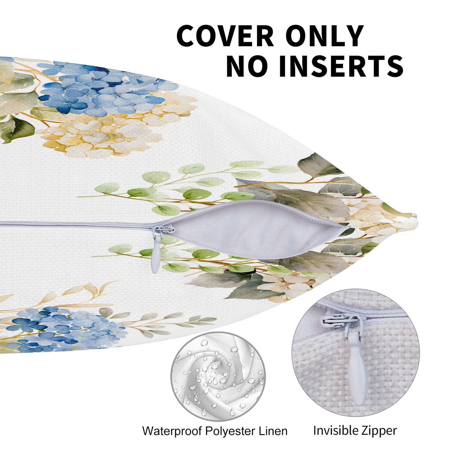 HOSTECCO Spring Outdoor Pillow Covers Set of 2, Blue Bird and Hydrangea Waterproof Throw Pillows, Floral Cushion Covers for Summer Patio Balcony Sofa