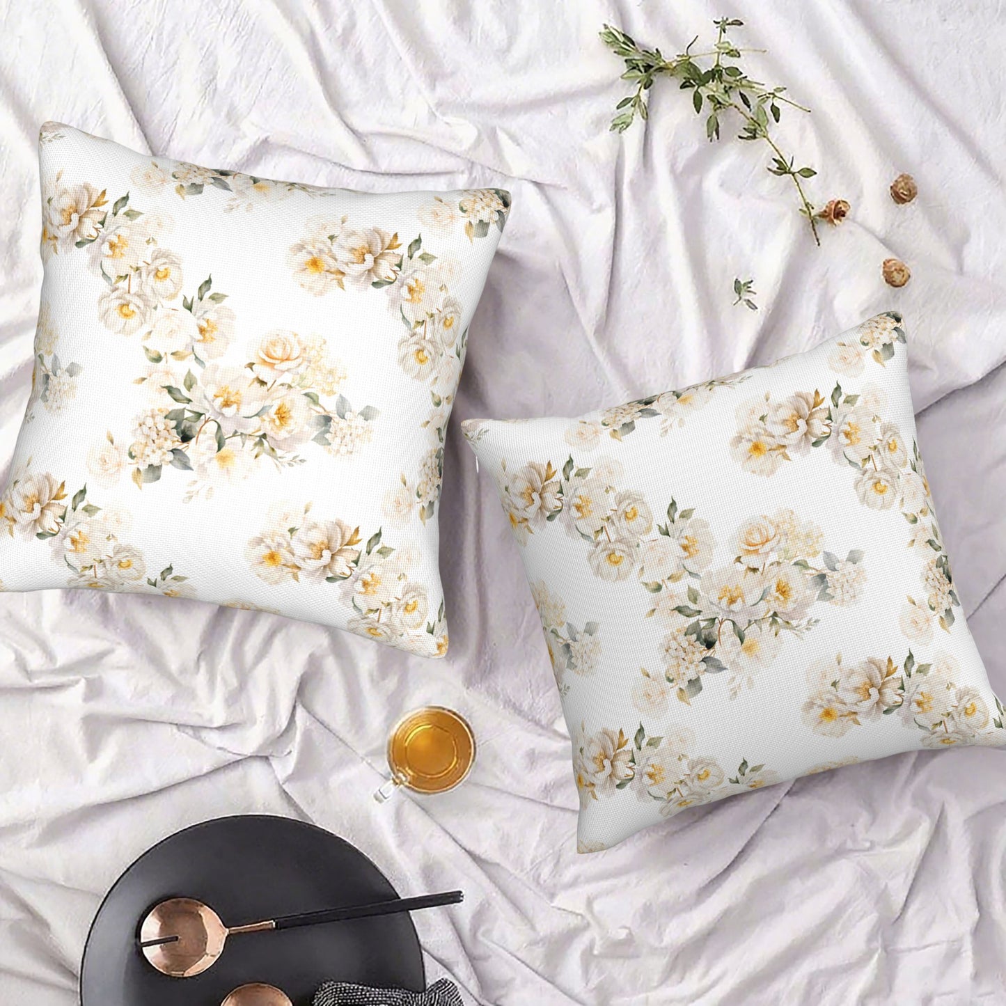 HOSTECCO Spring Outdoor Pillow Covers Set of 2, Blue Bird and Hydrangea Waterproof Throw Pillows, Floral Cushion Covers for Summer Patio Balcony Sofa