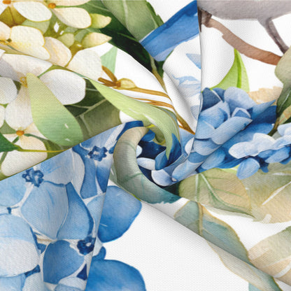 HOSTECCO Spring Outdoor Pillow Covers Set of 2, Blue Bird and Hydrangea Waterproof Throw Pillows, Floral Cushion Covers for Summer Patio Balcony Sofa