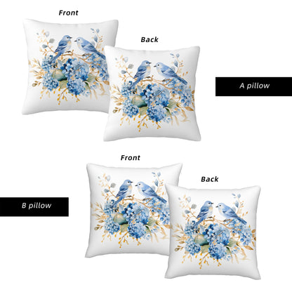 HOSTECCO Spring Outdoor Pillow Covers Set of 2, Blue Bird and Hydrangea Waterproof Throw Pillows, Floral Cushion Covers for Summer Patio Balcony Sofa