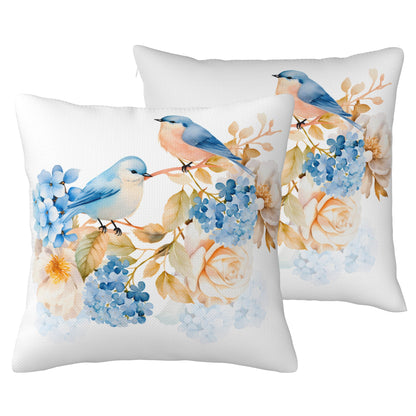 HOSTECCO Spring Outdoor Pillow Covers Set of 2, Blue Bird and Hydrangea Waterproof Throw Pillows, Floral Cushion Covers for Summer Patio Balcony Sofa